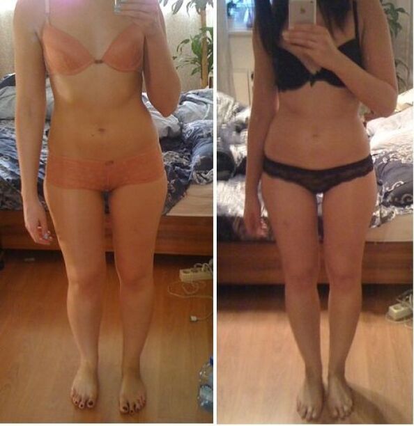 Момиче преди и след отслабване на японска диета за 14 дни